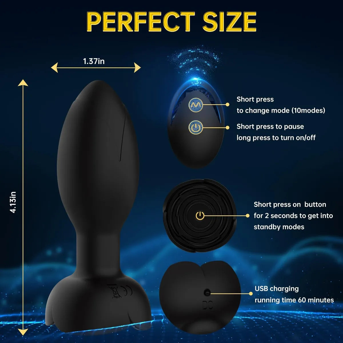 360 Rotation Vibrating Silicone Butt Plug
