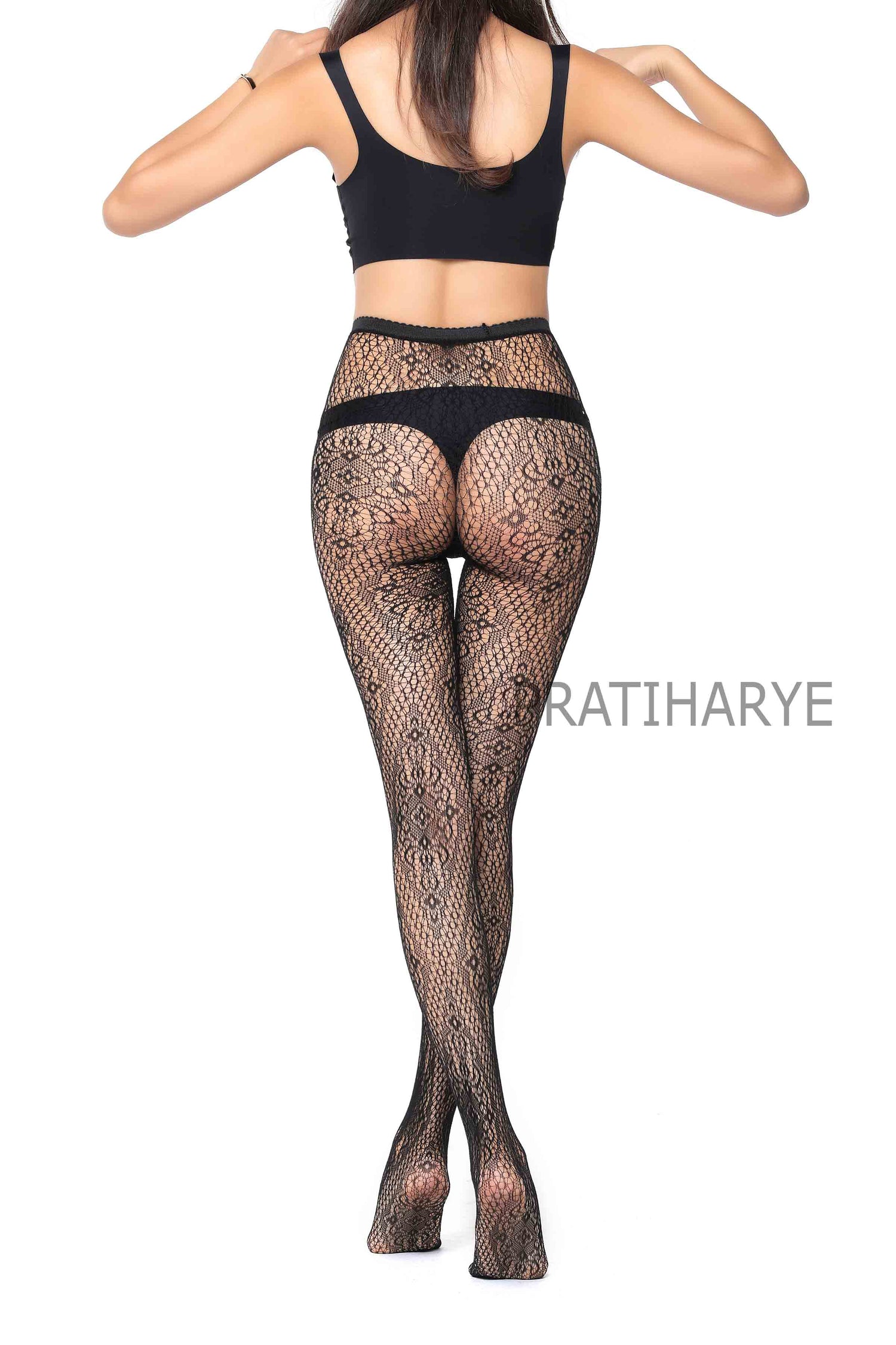 Lace Pattern High Waist Fishnet Pantyhose Stocking - D2