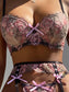 Pratiharye Premium 3Piece Floral Embroidery Garter Lingerie Set - Underwired - Non Padded