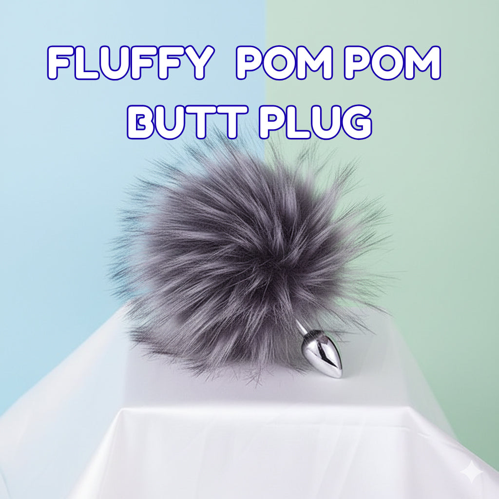 Stainless Steel Fluffy Pom Pom Butt/Anal Plug