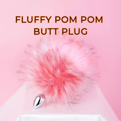 Stainless Steel Fluffy Pom Pom Butt/Anal Plug