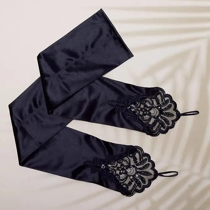 Vintage Satin Long Gloves with Embroidery