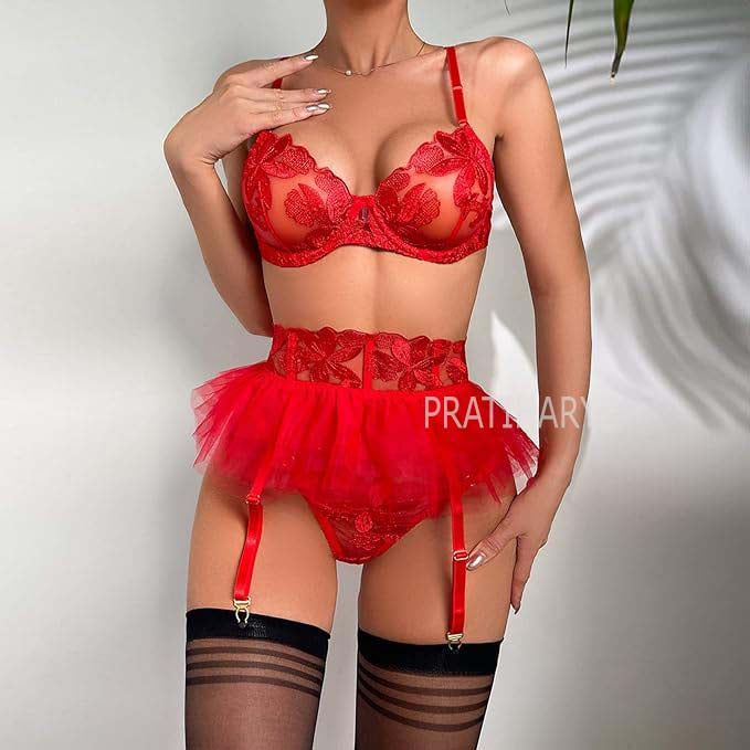 Sheer garter set 
pratiharye 
Lace garter set
Flower Patch Embroidery Garter set