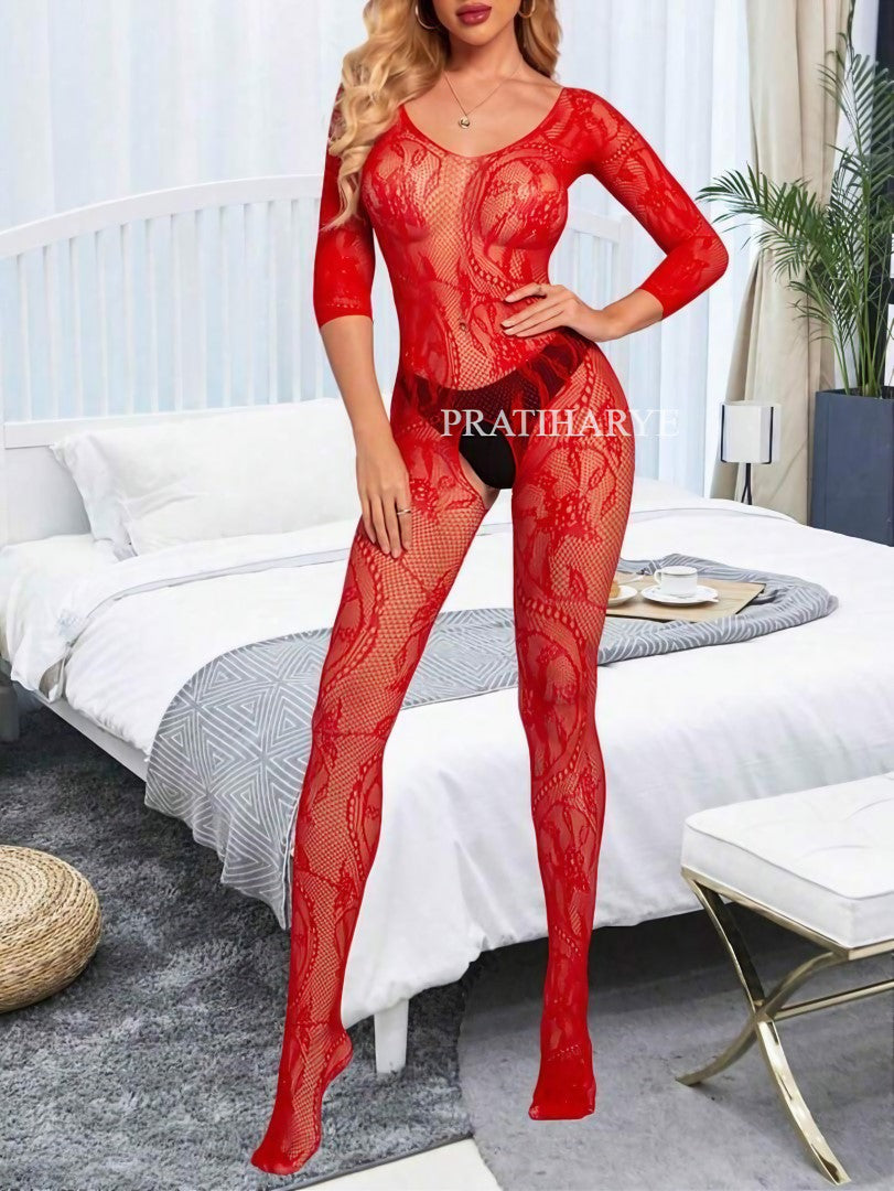 FullBody Fisnet Bodystocking | Crotchless red