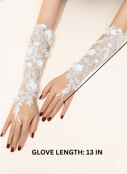 Full Embroidered Lace Blossom Gloves