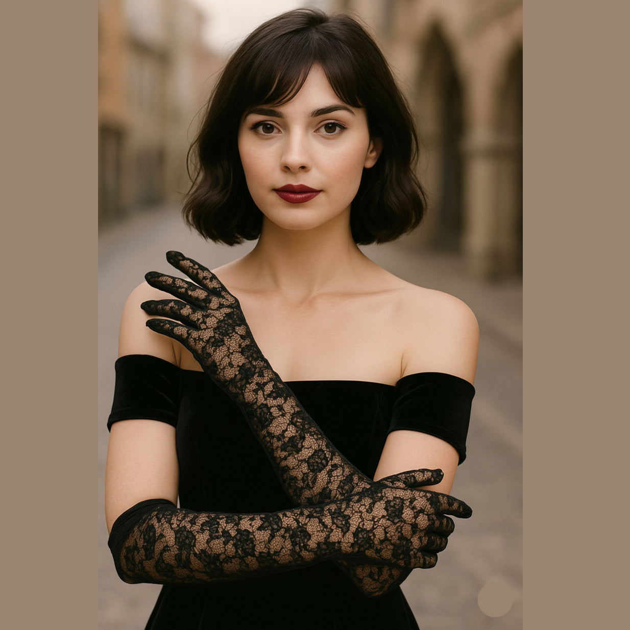 Long Mesh Floral Gloves