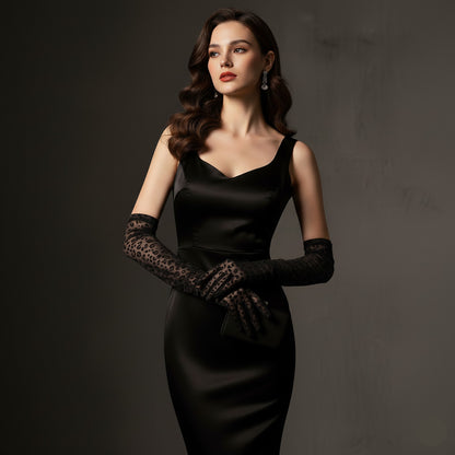 Noir Luxe Long Leopard Mesh Gloves