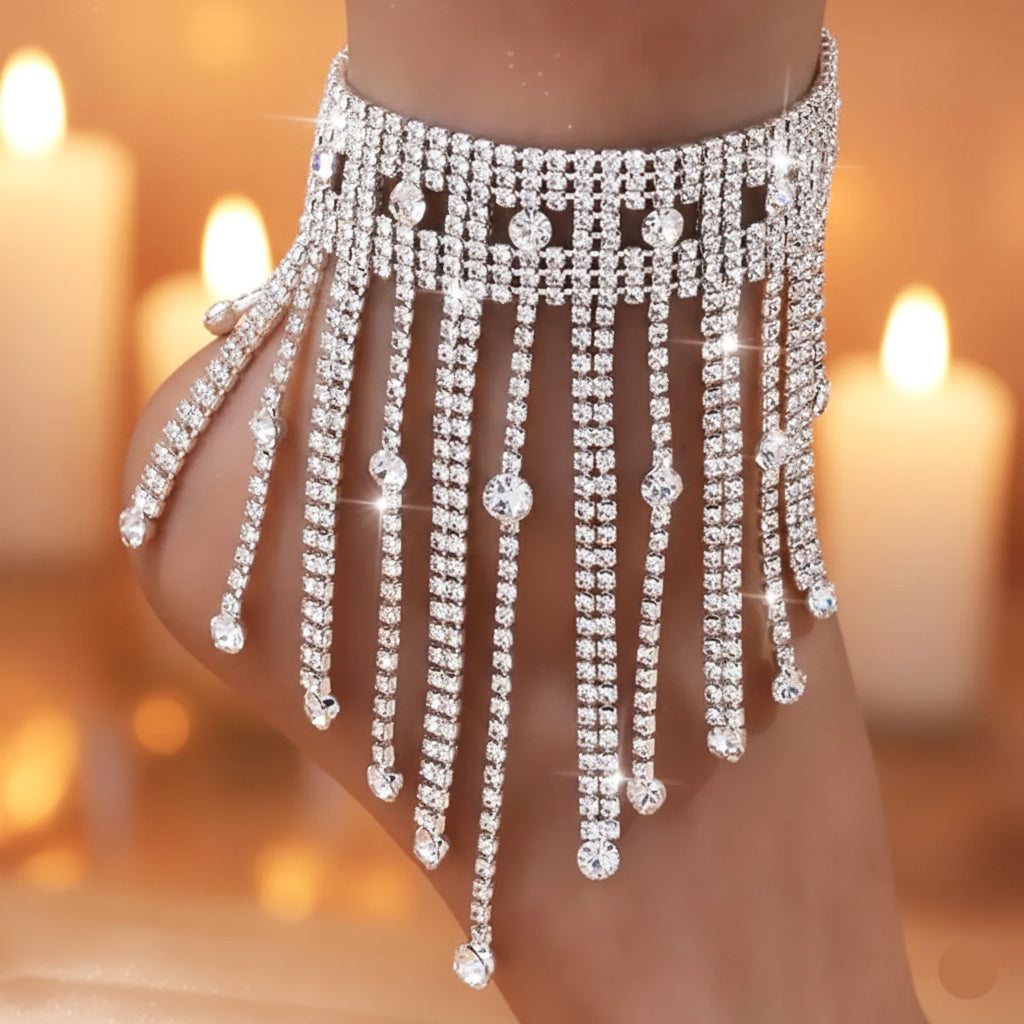 Elegant Rhinestone Tassel Anklet