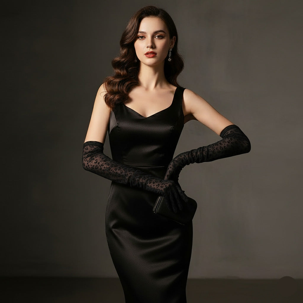 Noir Luxe Long Leopard Mesh Gloves