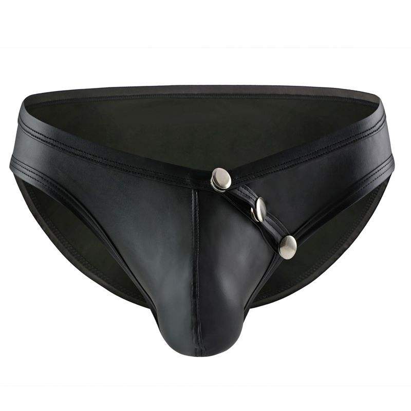 Rivet Front Open Met Faux Latex Brief
