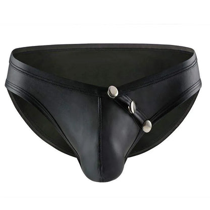 Rivet Front Open Met Faux Latex Brief