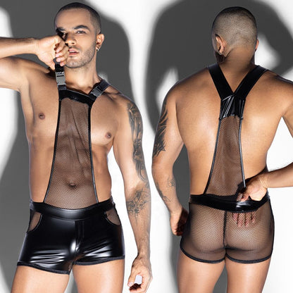 Sexy Men Latex Mesh Costume