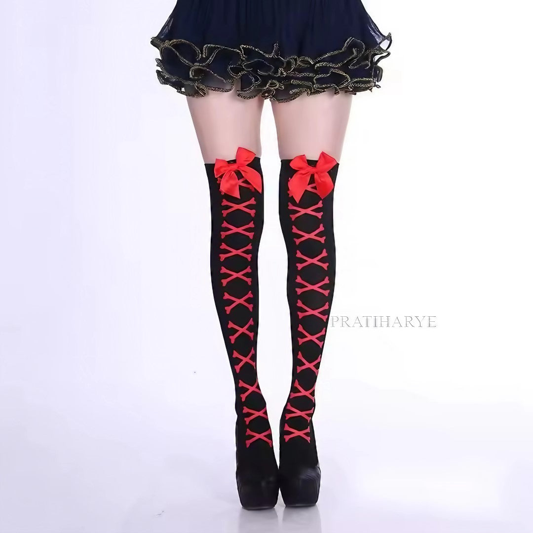 Halloween Gothic Bone Thigh High Stocking