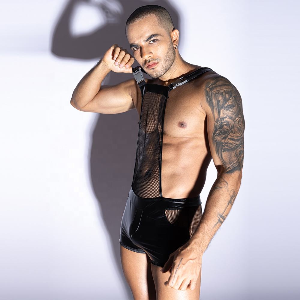 Sexy Men Latex Mesh Costume