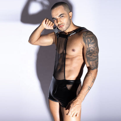 Sexy Men Latex Mesh Costume