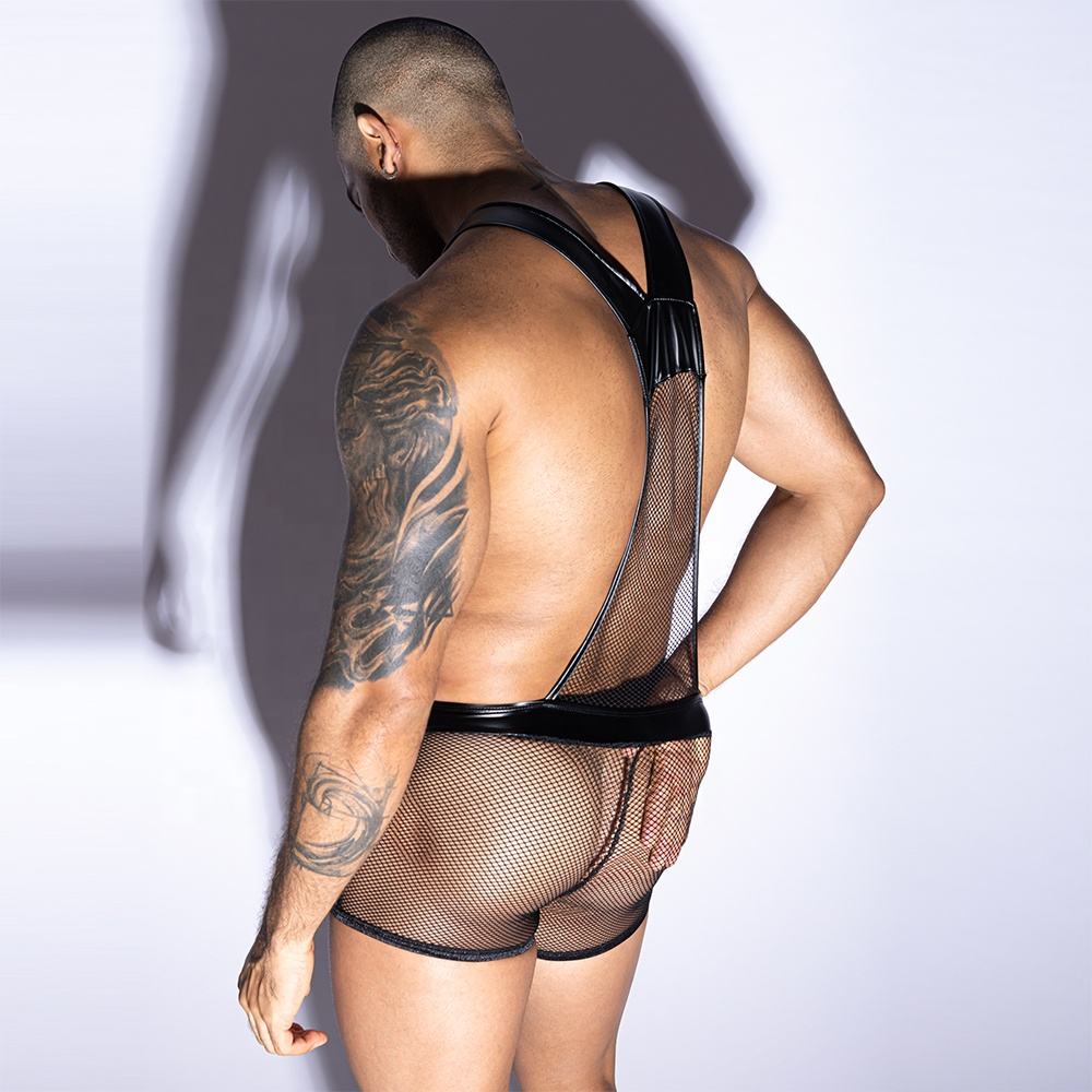 Sexy Men Latex Mesh Costume