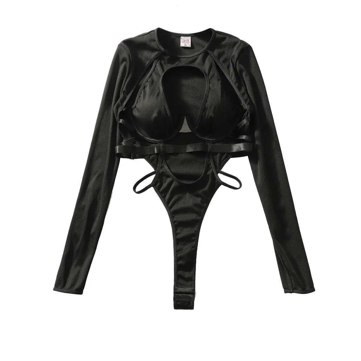 Black Long Sleeve Sexy Cut-Out Bodysuit for Women