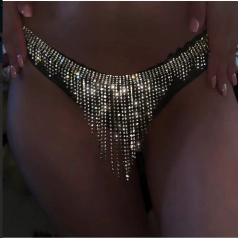 Midnight Dazzle Rhinestone Chain Thong