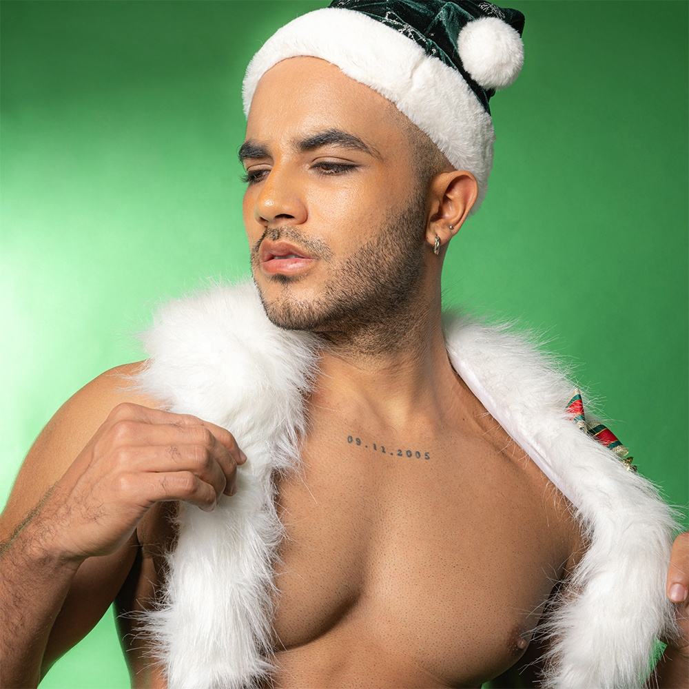 Men Furry Santa Roleplay Dress with Cap