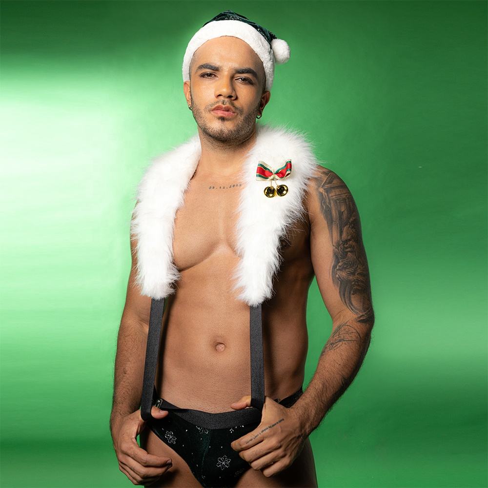 Men Furry Santa Roleplay Dress with Cap
