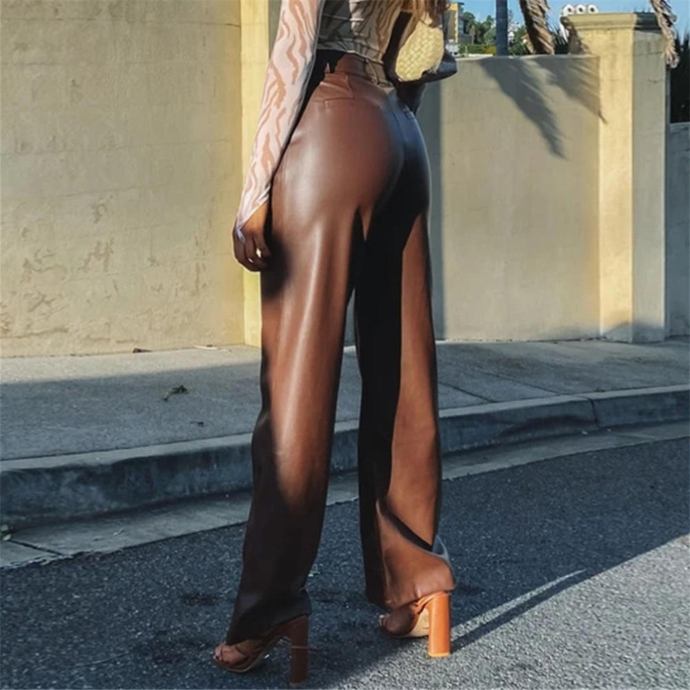 High-Waist Wide Leg Faux Leather Pant