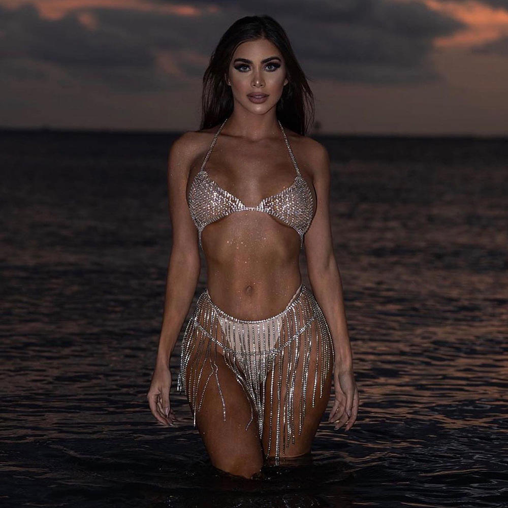 Silver Tassel Shimmering Bikini Set