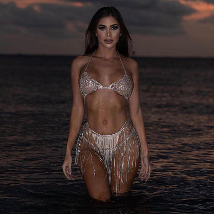 Silver Tassel Shimmering Bikini Set