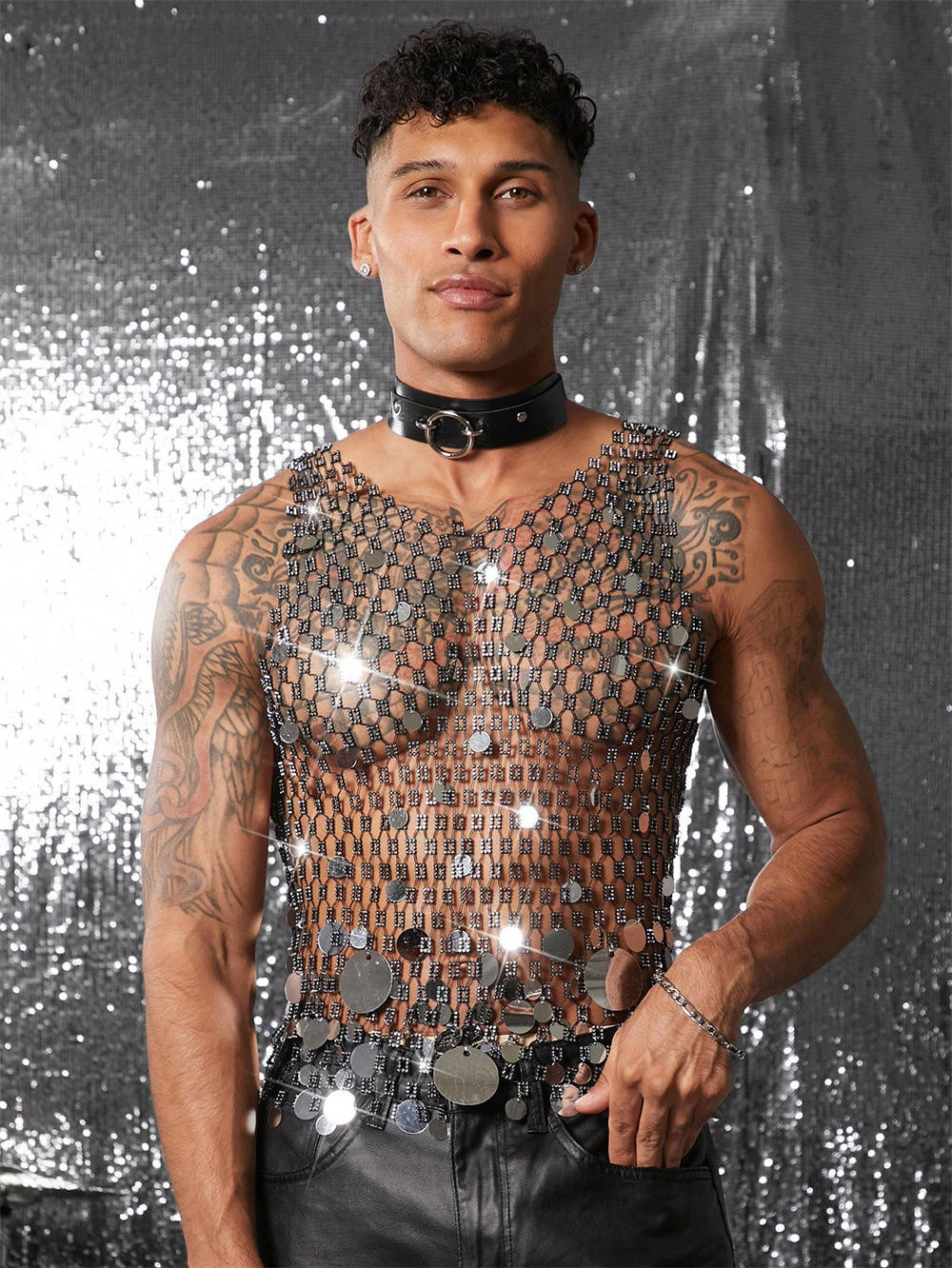 Men’s Sheer Diamond Mesh Top
