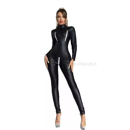 Zipper Crotch Matte Catsuit/Jumpsuit
