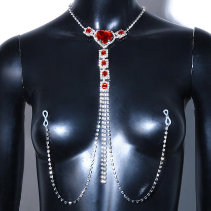 Red Crystal Drop Nipple Noose Necklace