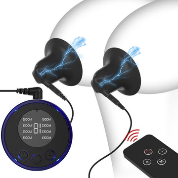 Black nipple cups with remote dial and electric-blue pulse glow details