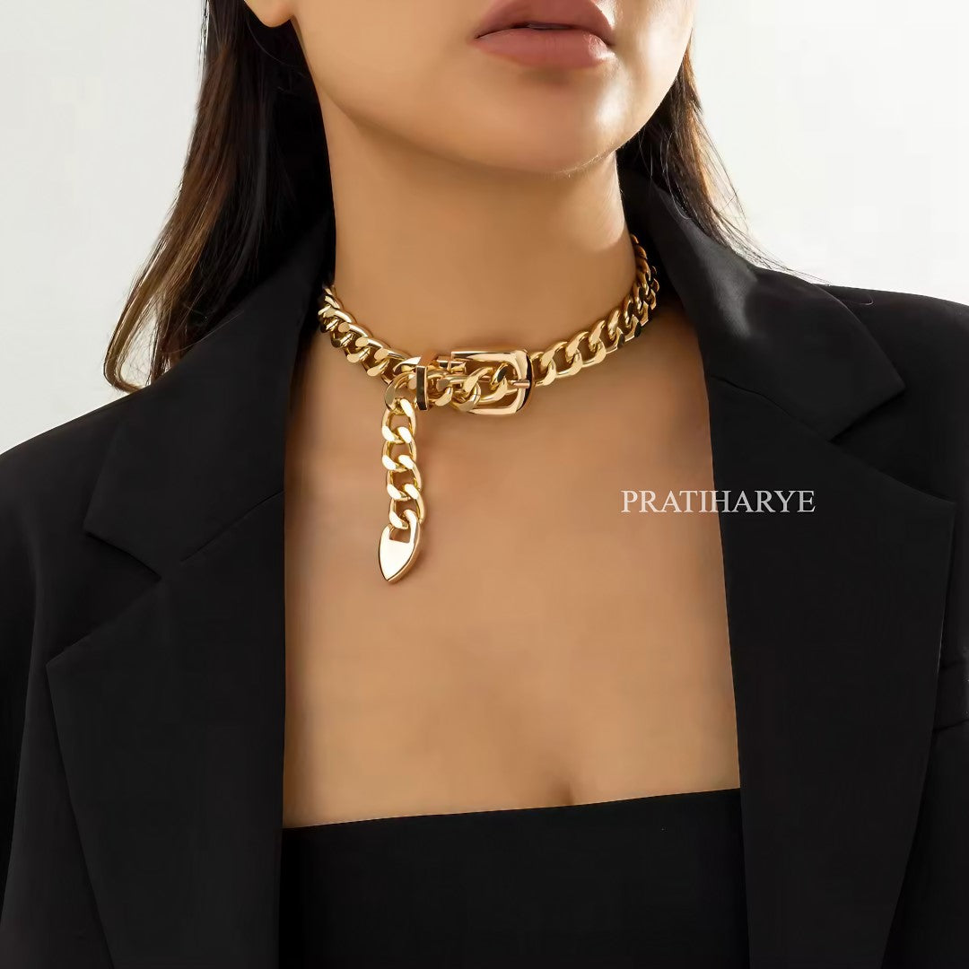 Alloy Neck Choker Chain With Belt Buckle