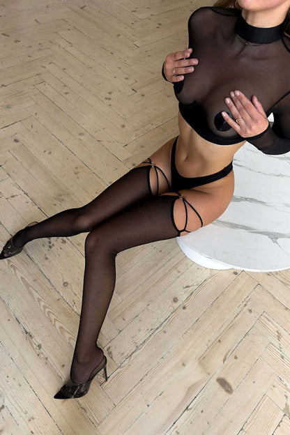 Sheer Mesh Top Sexy Lingerie Set with Stocking