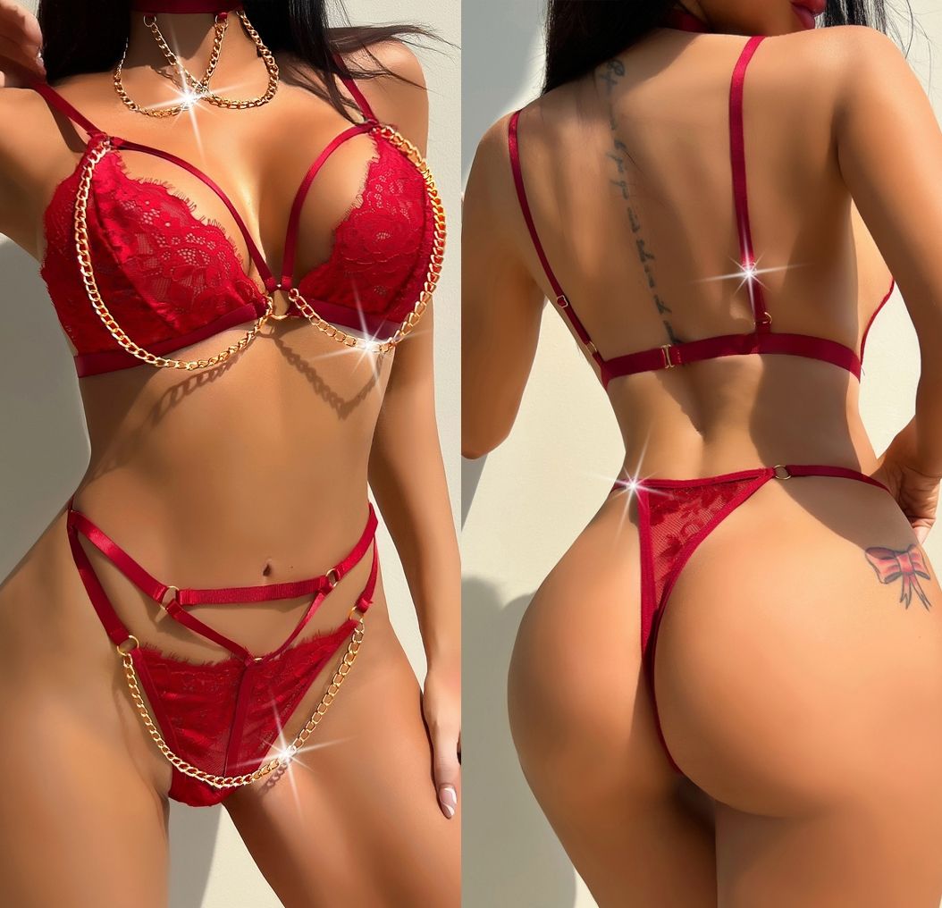 Red Lace Chain Bikini/Lingerie Set