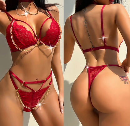Red Lace Chain Bikini/Lingerie Set