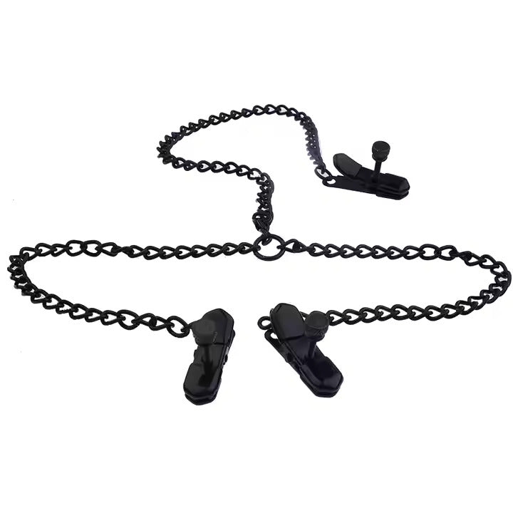 Black Metal Erotic Chain Nipple &amp; Clitoral Clamps