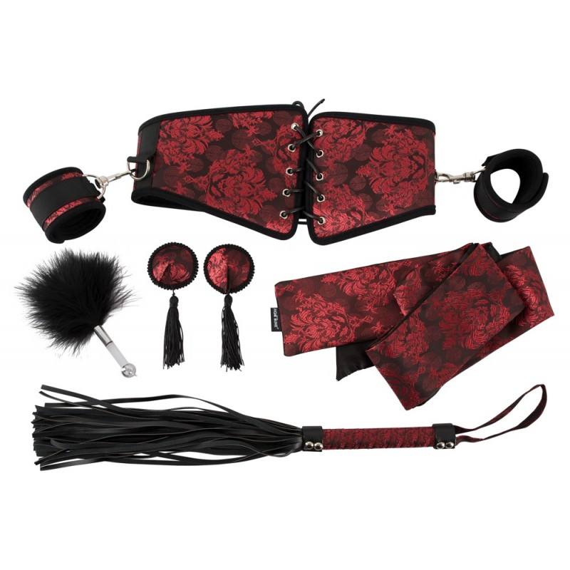 6pc Bondage Corset Red Lace Kit