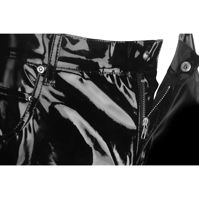 Black High-Gloss Vinyl Leather Pants