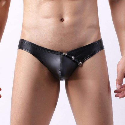 Rivet Front Open Met Faux Latex Brief