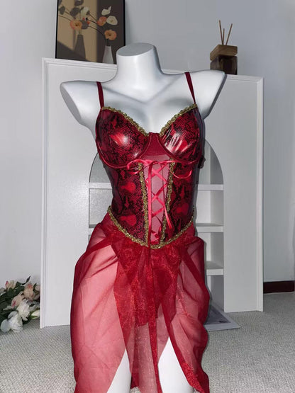Red Lace Corset Arabian Belly Dancer Roleplay Dress
