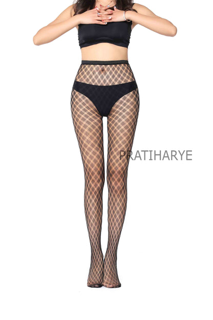 Lace Pattern High Waist Fishnet Pantyhose Stocking - D3