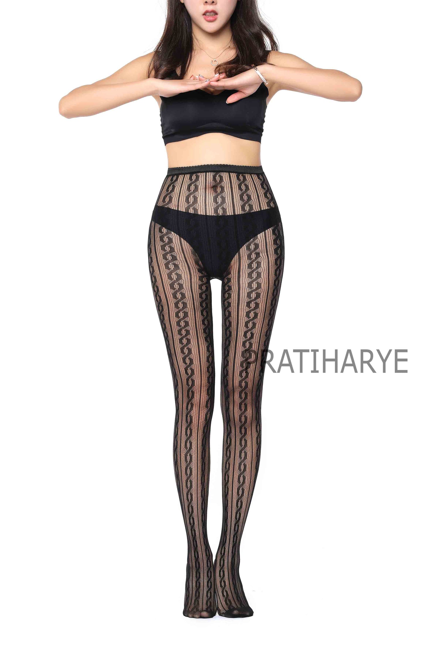 Lace Pattern High Waist Fishnet Pantyhose Stocking - D4