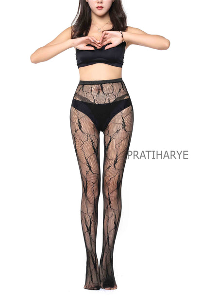 Lace Pattern High Waist Fishnet Pantyhose Stocking - D6