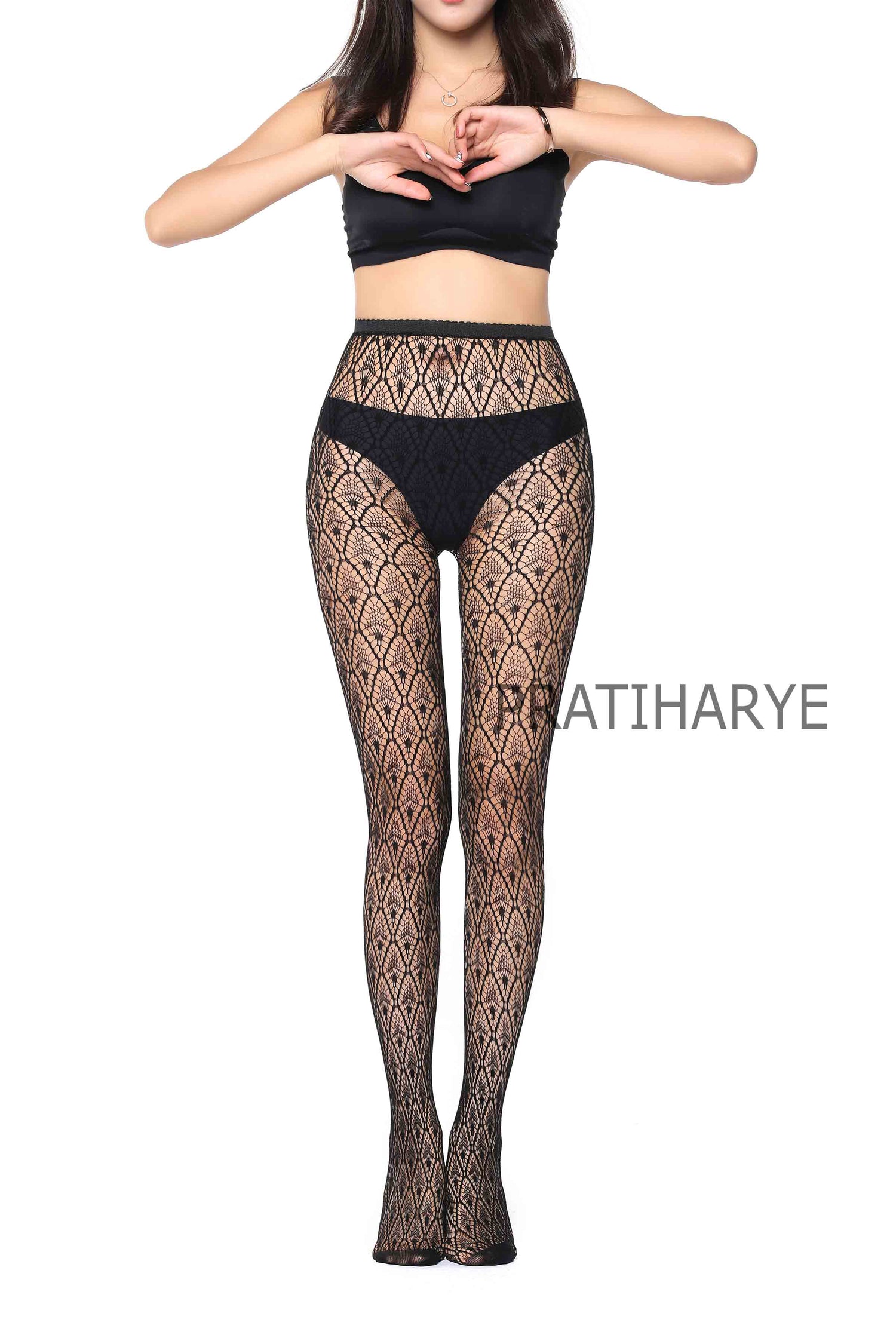 Lace Pattern High Waist Fishnet Pantyhose Stocking - D1