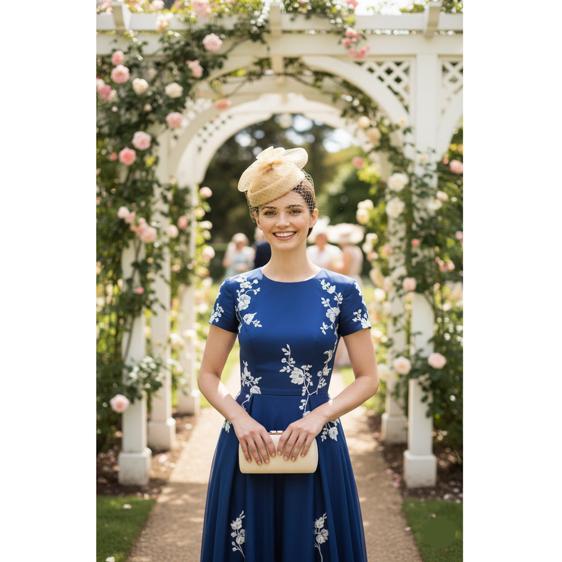 Elegant Beige Floral Fascinator with Net Veil