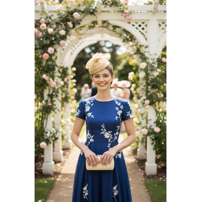 Elegant Beige Floral Fascinator with Net Veil