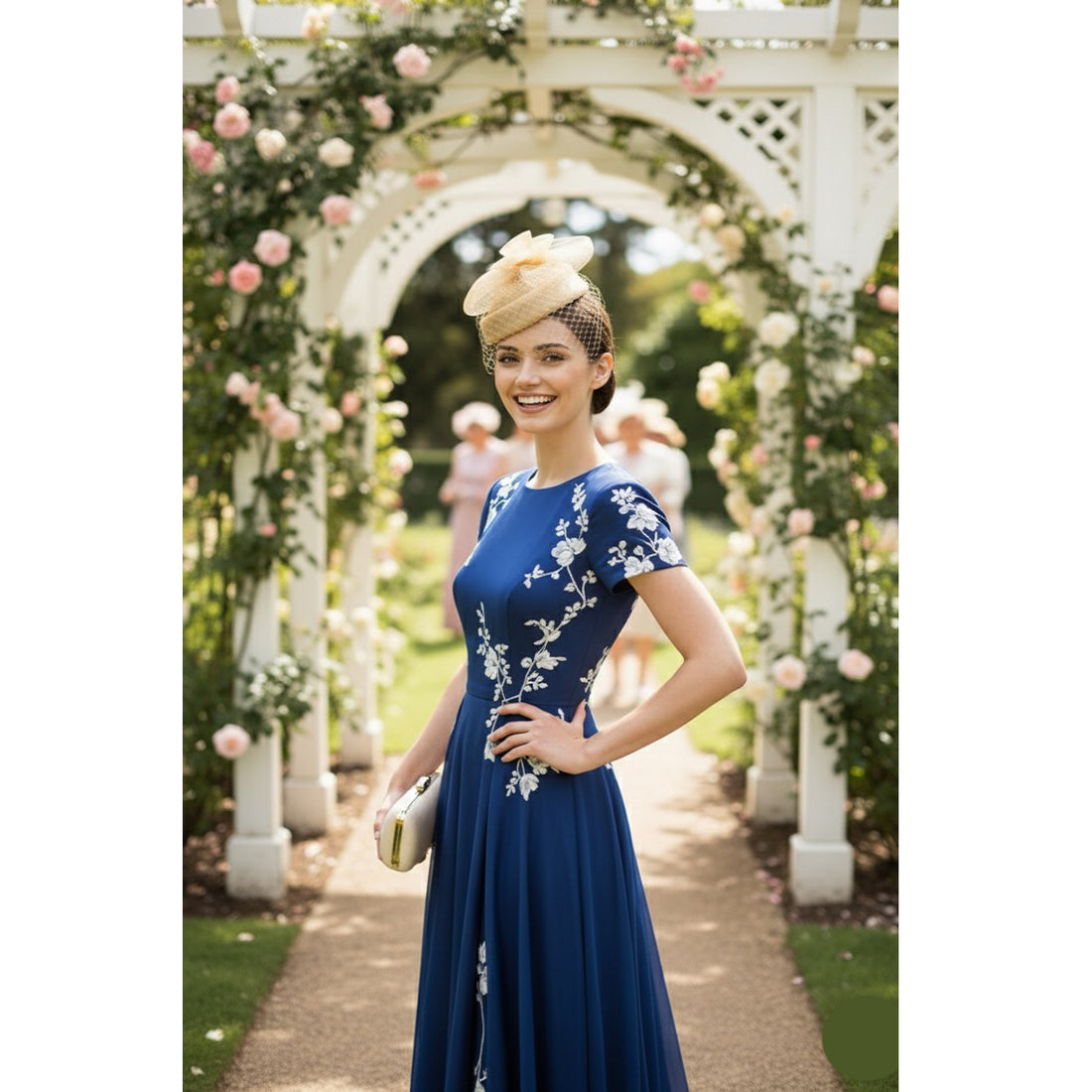 Elegant Beige Floral Fascinator with Net Veil