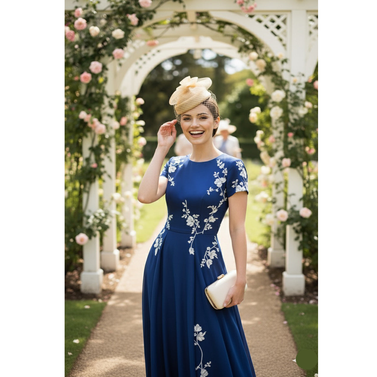 Elegant Beige Floral Fascinator with Net Veil