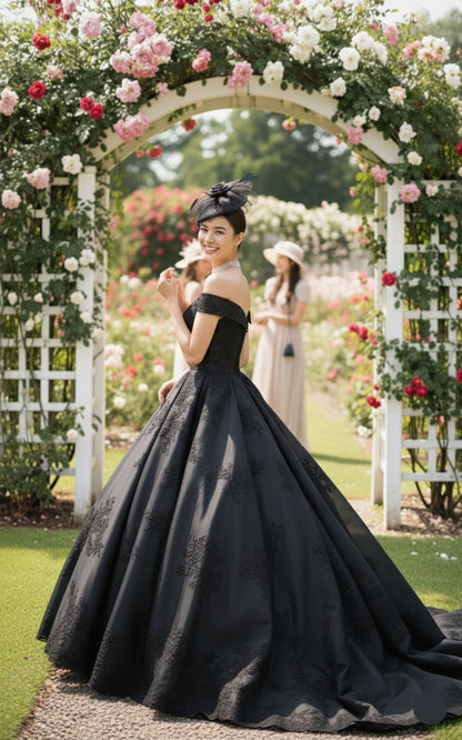 Classic Black Rose Fascinator Hat