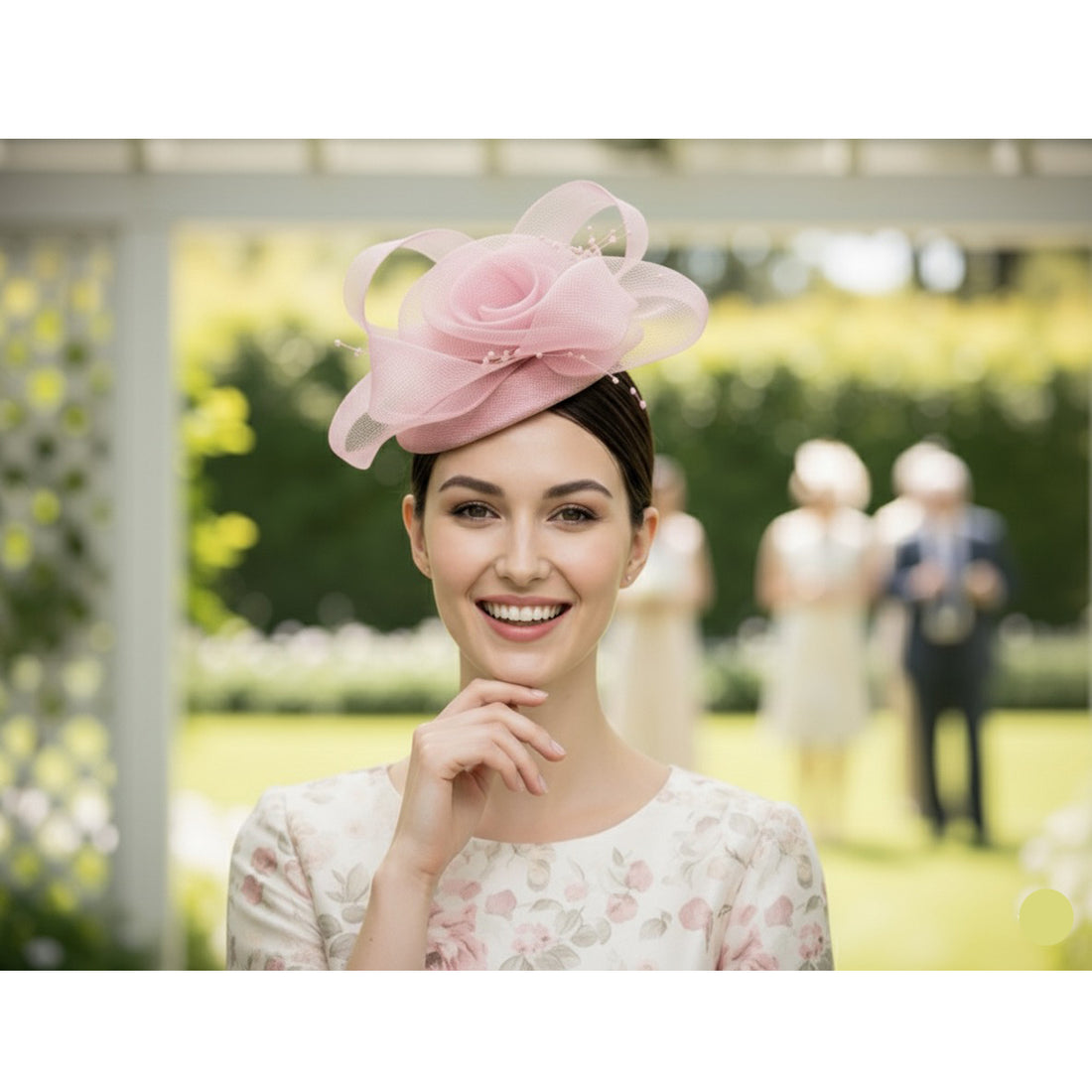 Elegant Pink Mesh Fascinator Hat with Floral Design